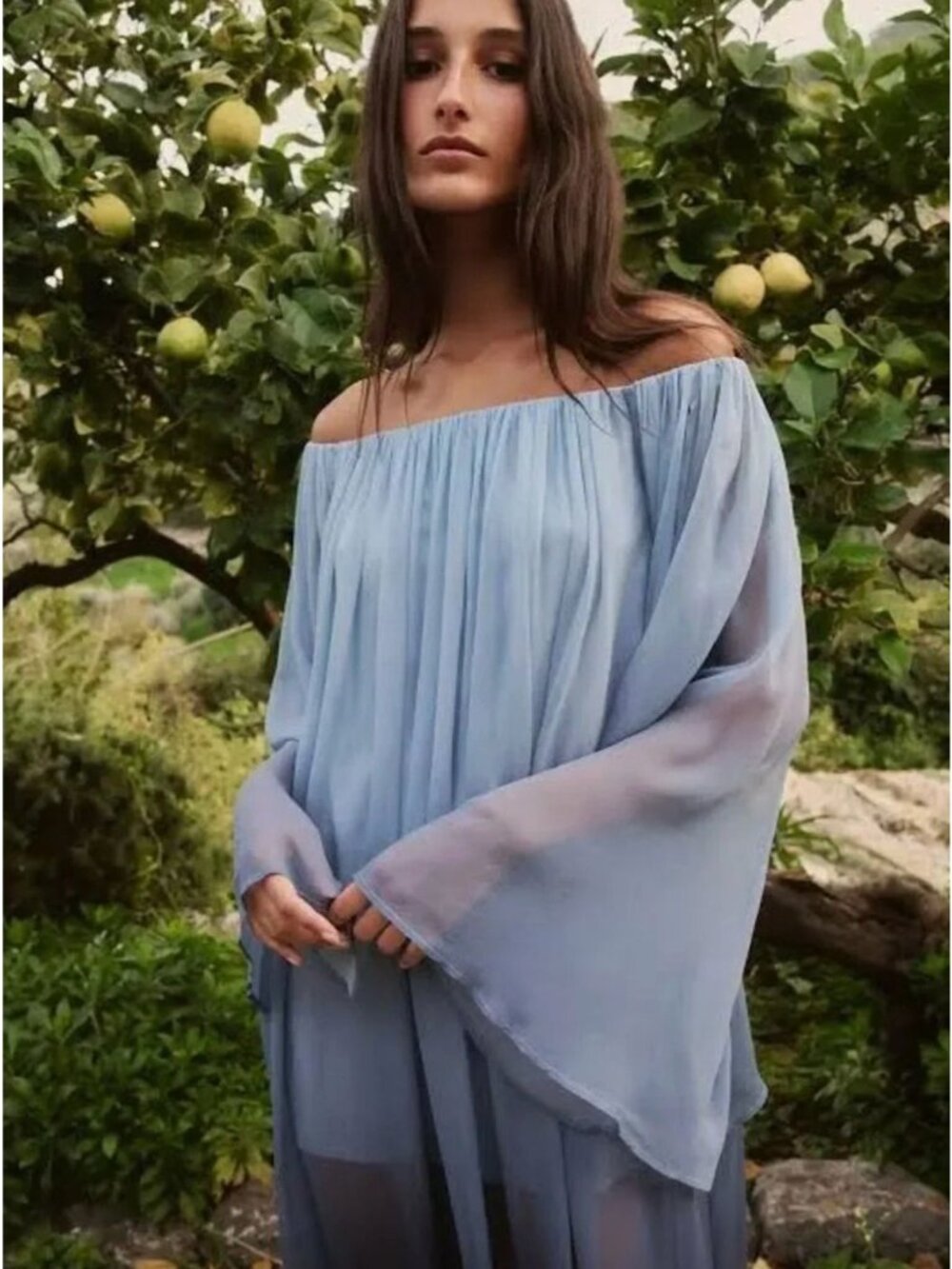 Caroline Constas Corinthia Sheer Off The Shoulder Ombre Maxi Dress Blue Size Sma - Picture 2 of 9